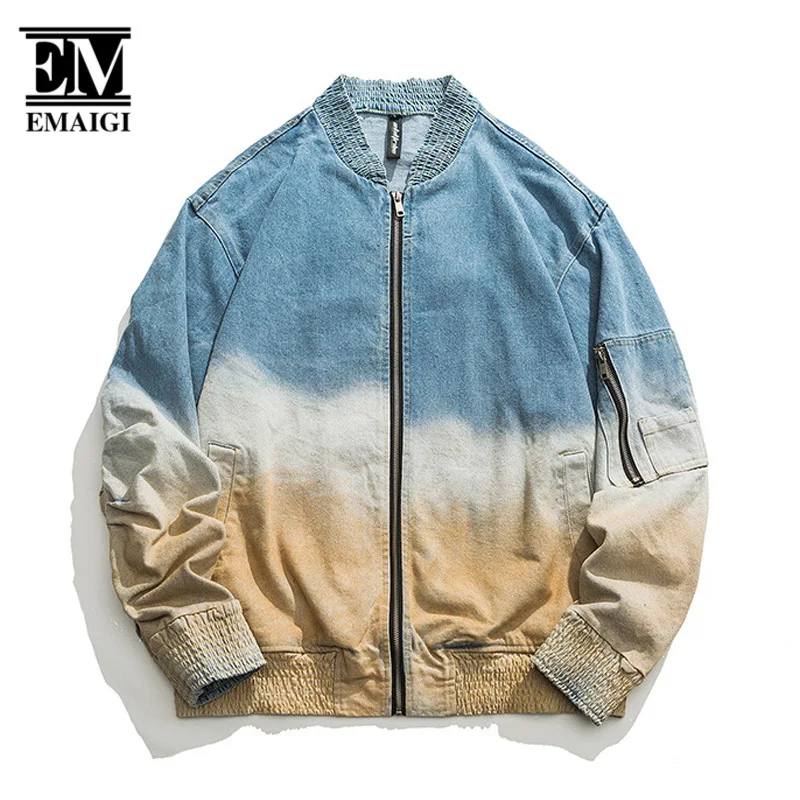 

Men American Vintage Contrast Color Loose Casual Streetwear Fashion Denim Coat Trend Youthful Jeans Jacket for Men Women