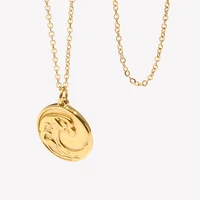 E.B.belle Tarnish Free Stainless Steel 18k Gold Plated Golden Sea Wave Necklace Stereoscopic Coin Necklaces For Women