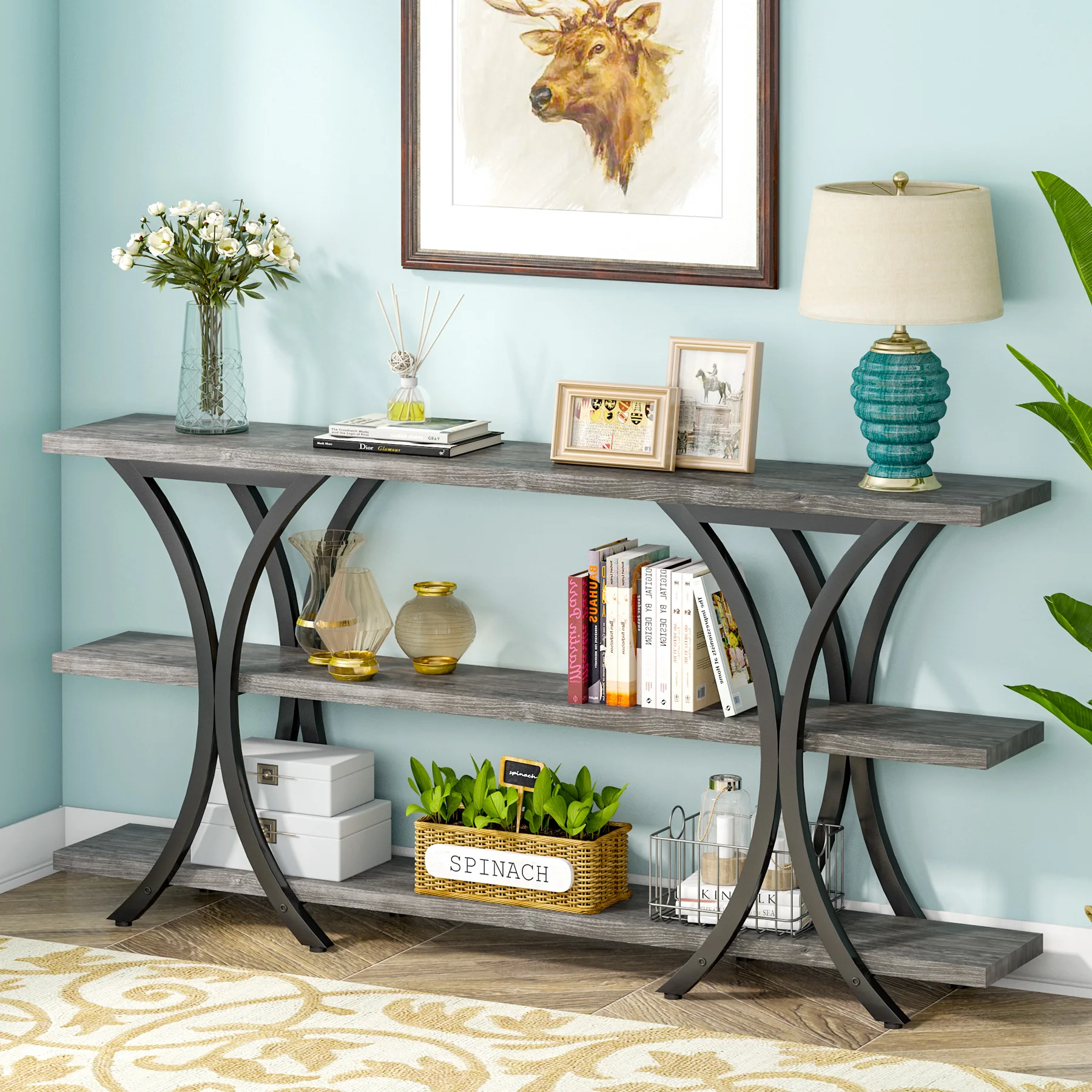 Tribesigns 70.8 Inch Narrow Console Table, Long Sofa Table Entry Table with 3 Tier Storage Shelves for Entryway Living Room