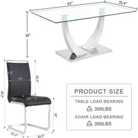 63” Glass Dining Table Set for 6,Modern Dining Room Table Set for 6,Kitchen Table and PU Leather Chairs for 6, Glass Top 2