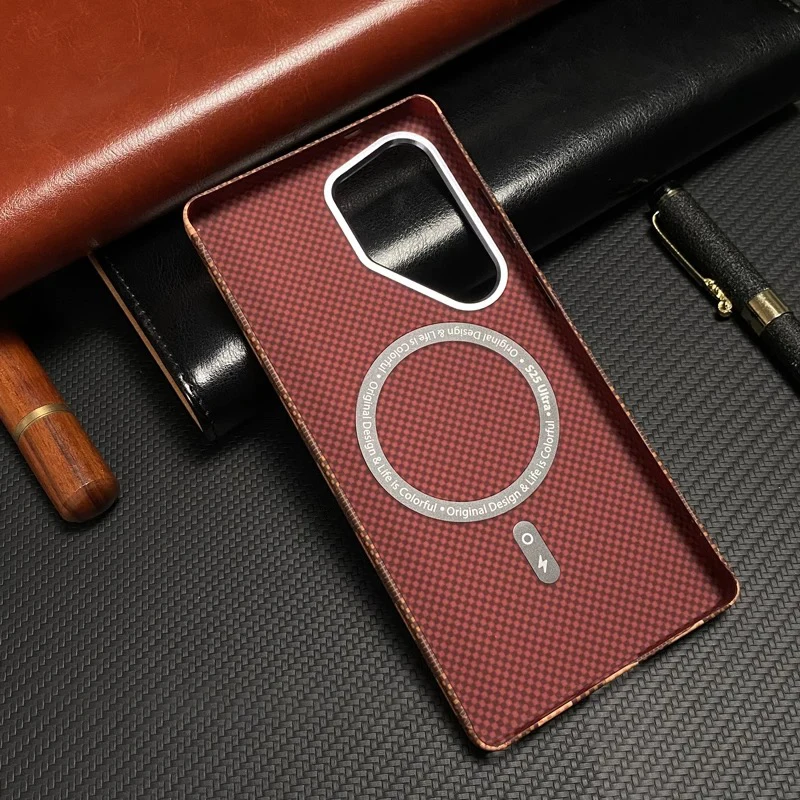 Carbon Fiber Textured MagSafe Wireless Charging Phone Case with Metal Lens Matte Hard Cover