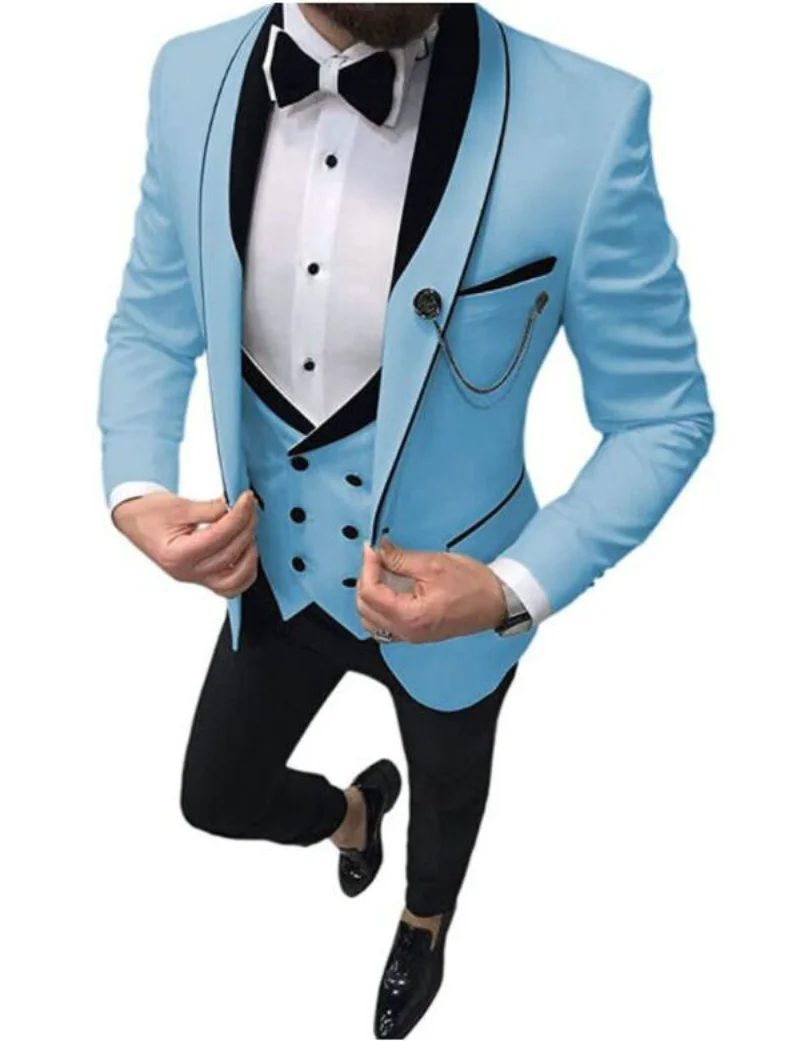 Men Suit Groom Wear Business Casual Party Suit For Men Slim Fit Shawl Lapel Costume Homme Italien 3 Piece(Blazer+Vest+Pants)