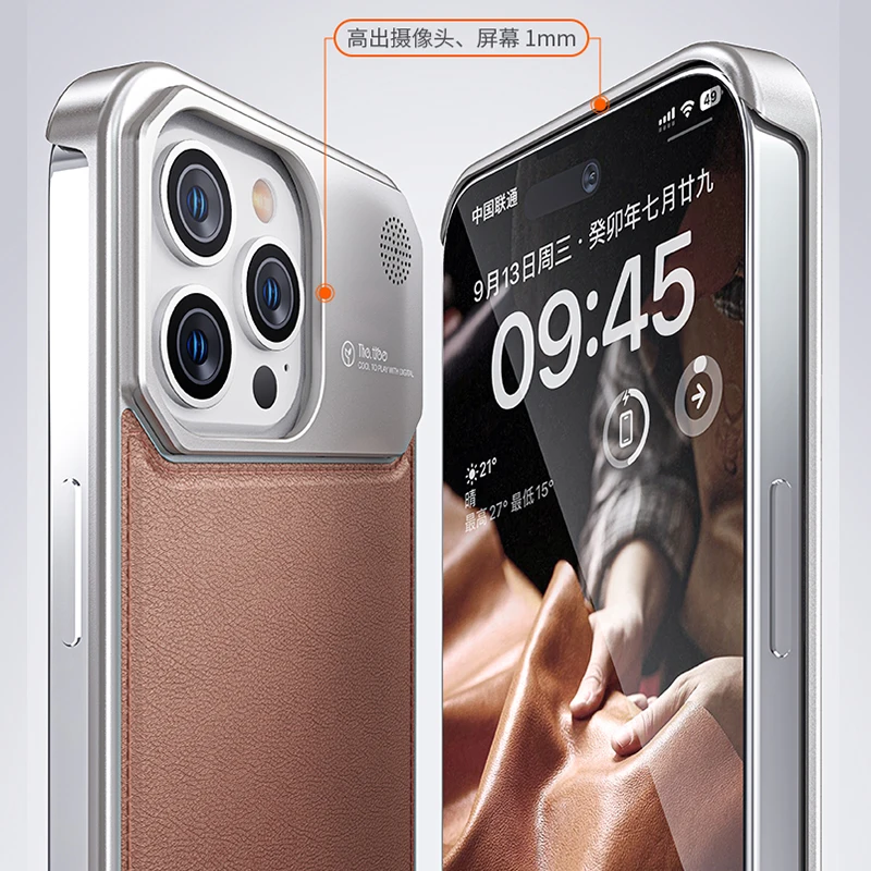 Aromatherapy Aluminum Alloy Leather Case For iPhone 15 14 Plus 13 12 Pro Max Magnetic Metal Bumper Protector Cover Luxury