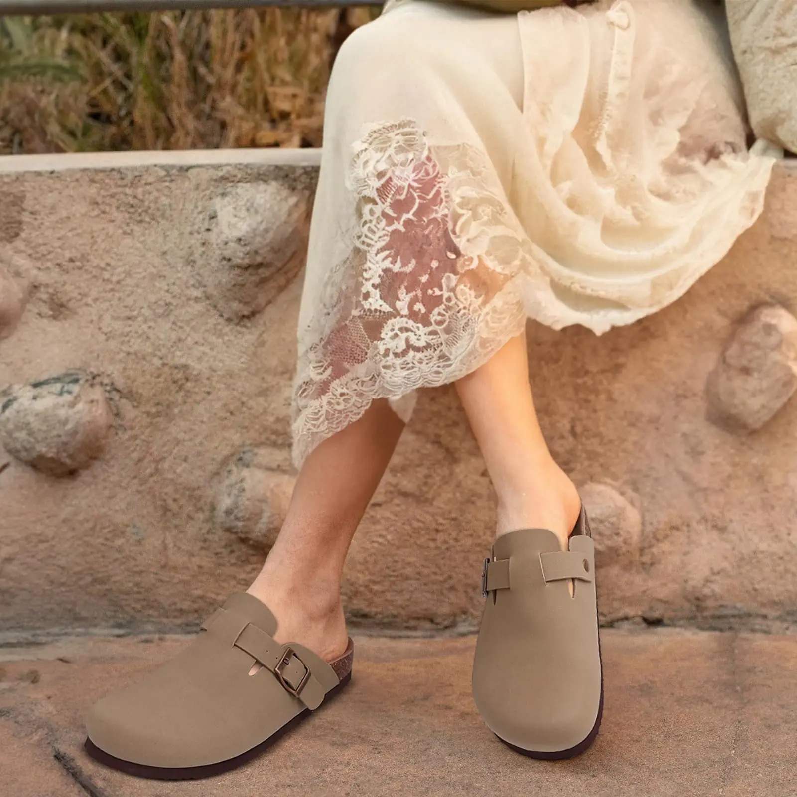 Gacimy Vegan Leather Cork Clogs With Arch Support Unisex Mules_voghion.com