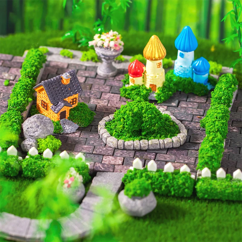 

Mini Moss Landscaping House Small Statue Figurine Crafts Figure Ornament Miniatures Home Decoration