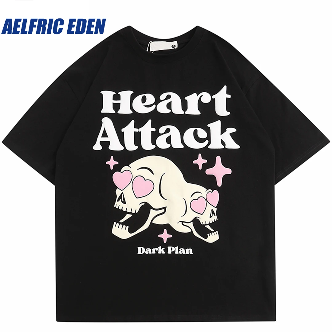 

Aelfric Eden Funny Skull Heart Bubble Graphic T Shirt Streetwear Oversized Men Cotton T-Shirt Hip Hop Loose Tops Hipster Tshirt