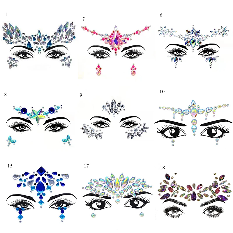 3D Eyebrow Face Rhinestone Temporary Tattoo DIY Shiny Face Art Decoration Masquerade Party Jewels Temporary Tattoo Sticker