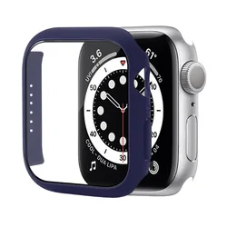 Premium Glass Cover & Screen Protector for Apple Watch - Durable PC Bumper Enclosure (Midnight blue 8)