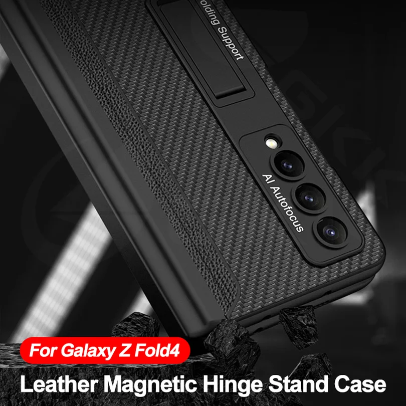 

Кожаный магнитный чехол-подставка GKK с петлями для Samsung Galaxy, Складывающийся на 4 ранца держатель-подставка для Galaxy Z Fold4 с чехлом-кронштейном