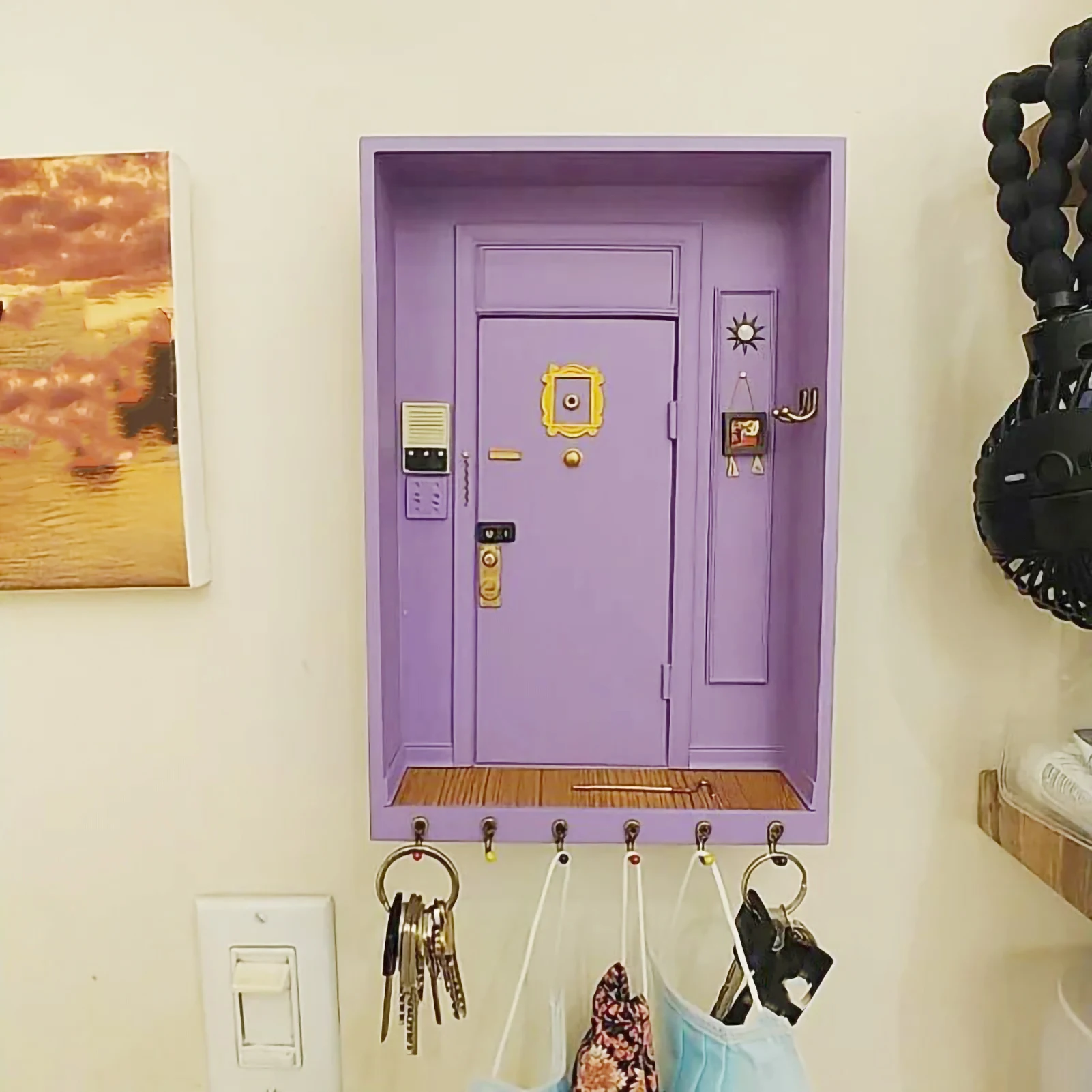 Purple Door Friends Key Holder Wood Box Hanging Key Wooden Hanger Storage Rack Organizer Shelf Home Wall Decor Crafts Gift