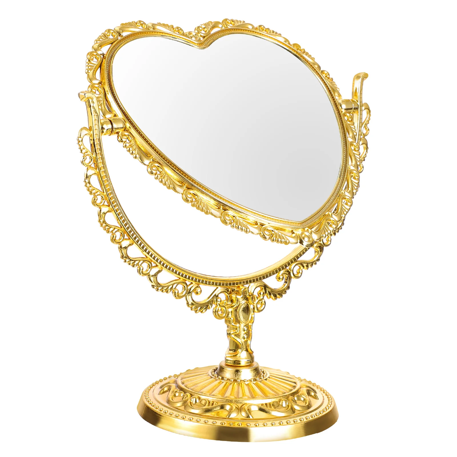 Silver Gold Retro Heart Shape Makeup Mirror for Dresser Vanity Desktop Bathroom Bedroom Acrylic Degree Makeup Tools