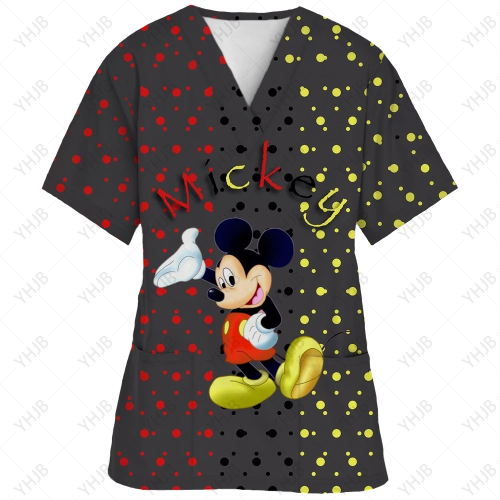 thumbnail image 1 of Ropa de enfermería navideña con estampado de dibujos animados de Minnie y Mickey Mouse, camisetas de mujer, uniforme de trabajo de manga corta para mascotas, camisa de disfraz, 1 of 5