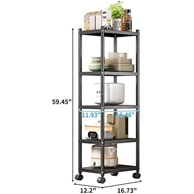 PXRACK 5-Tier Kitchen Storage Shelves, Adjustable Metal Shelves for Storage  Pantry Shelves with Rolling Wheels, Storage Rack Shelving Unit Organizer