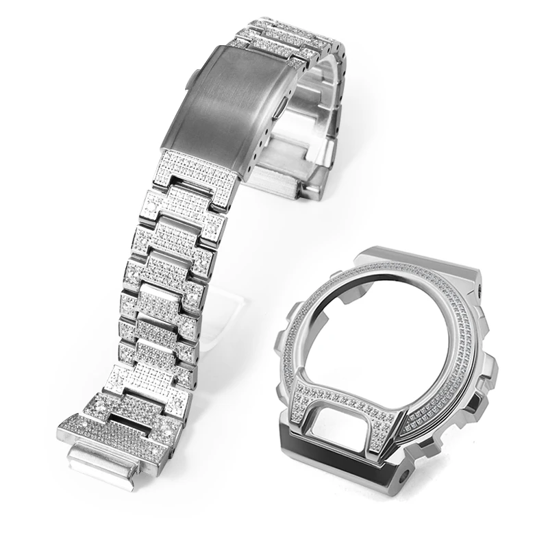 Iced-Out DW-6900用ベゼル CZシルバー Stainless Steel Case Bezel for Casio G Shock DW6900 – HipHopBling