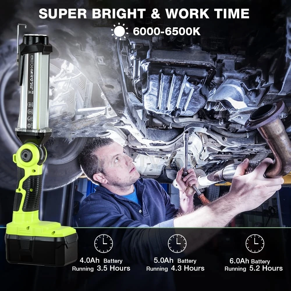 Cordless Portable Flashlight for Ryobi 18V Battery 25W 2000LM LED Work Light wit