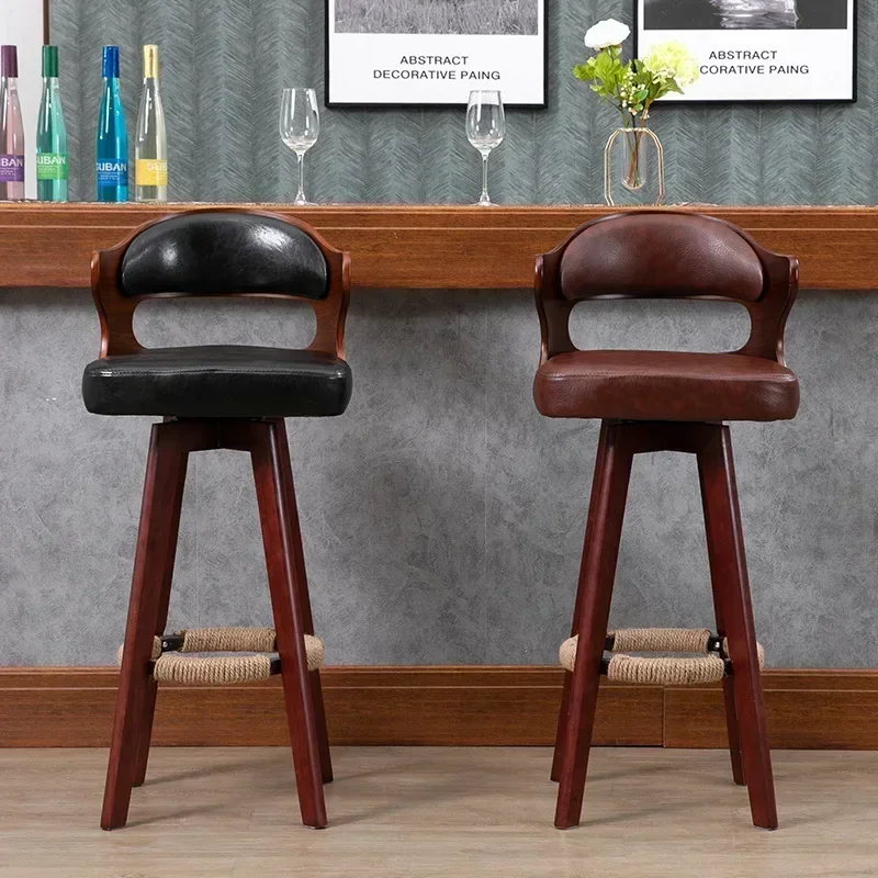 VIP Light Luxury Bar Chair Solid Wood High Bar Modern Minimalist Rotating Backrest Table and Chair bar stool