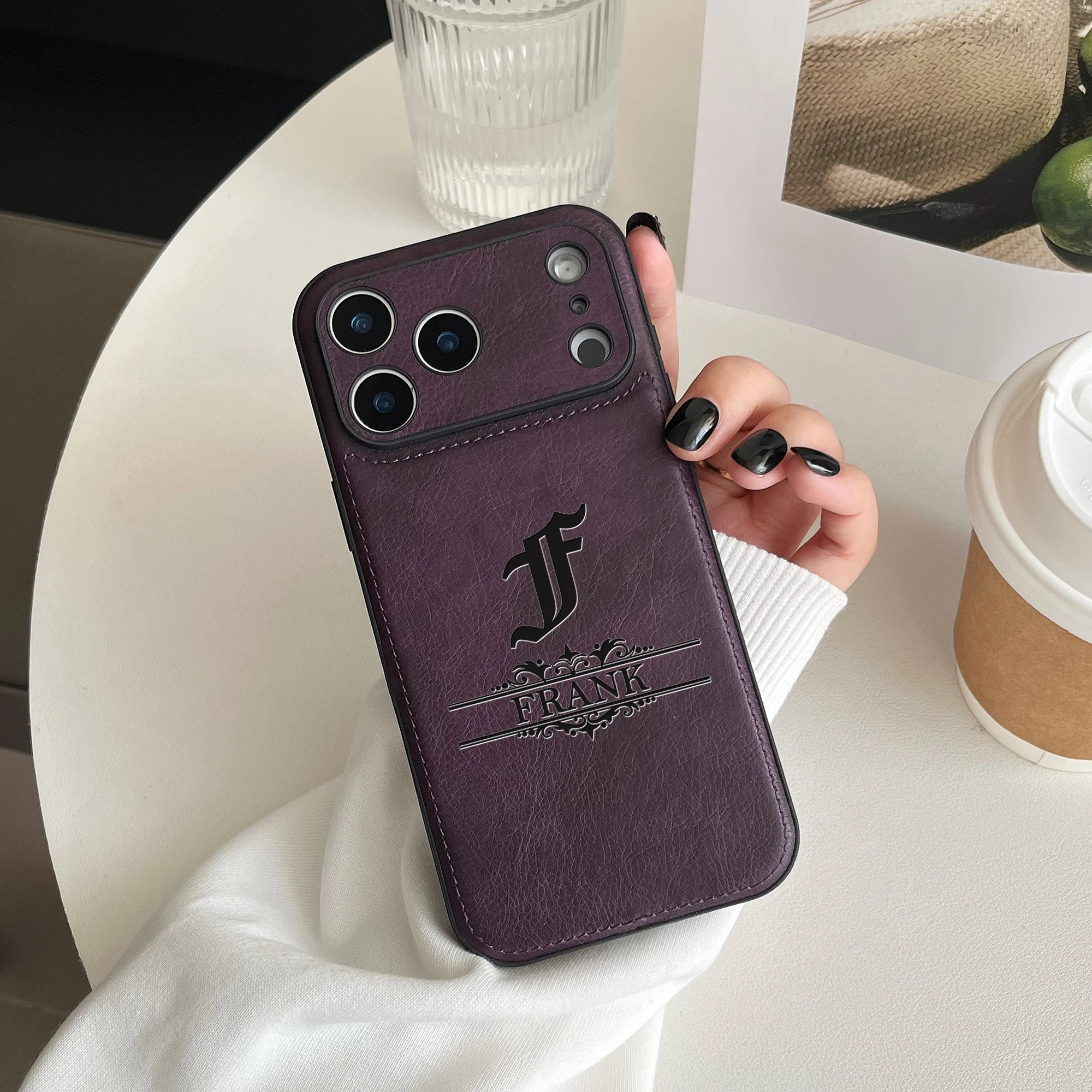 Custom Letter Name Gothic Pattern Faux Leather Laser Engraving Phone thumbnail 3