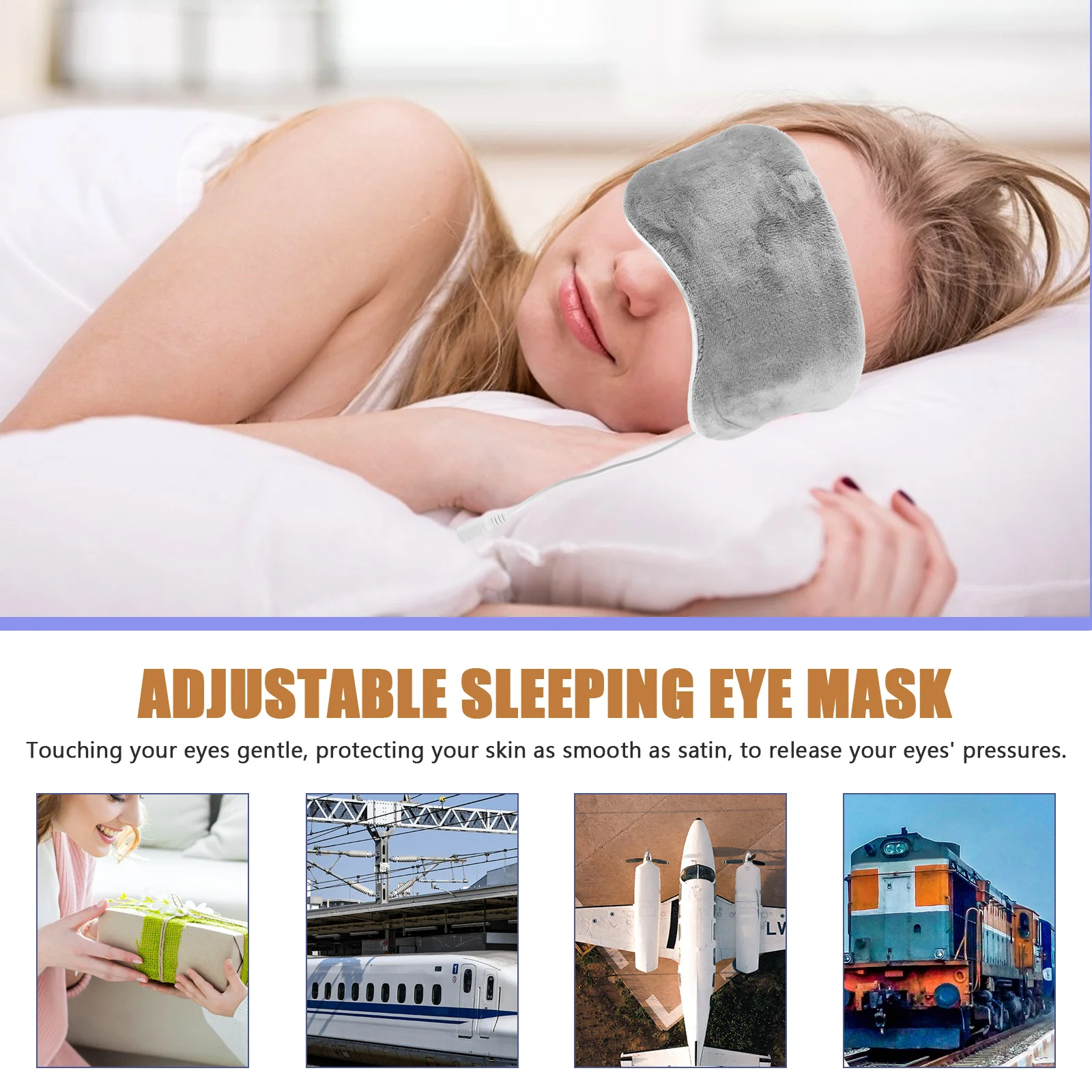 USB Eye Mask Heat Compress Blindfold Sleeping Steaming Heated Masks for Dry Eyes Nose Warming Streamer Rechargeable 3