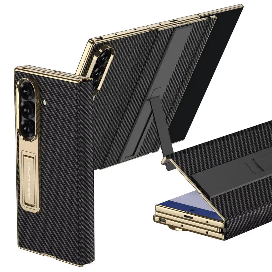 Premium TriFold Magnetic Leather Flip Phone Case with 9H Glass Protector & Kickstand Bracket