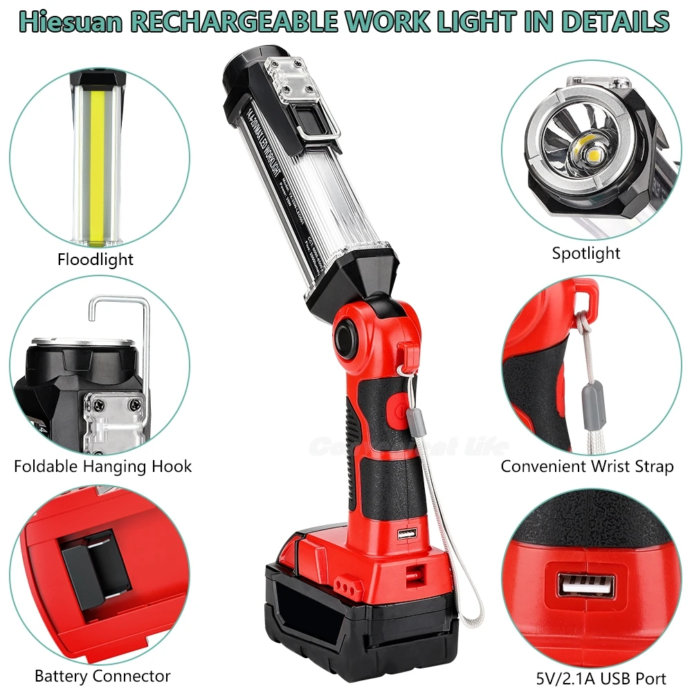 Cordless LED Work Light for Milwaukee 18v M&18 Li-ion Battery 35W 2000LM Outdoor