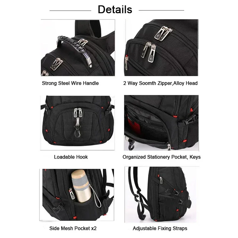17 Inch Laptop Backpack 45L Travel Bag USB Charging Port Water Resistant