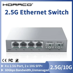 HORACO High-Speed 6-Port Fanless Network Switch with 10G SFP+ and 2.5G RJ45 (AU adapter)