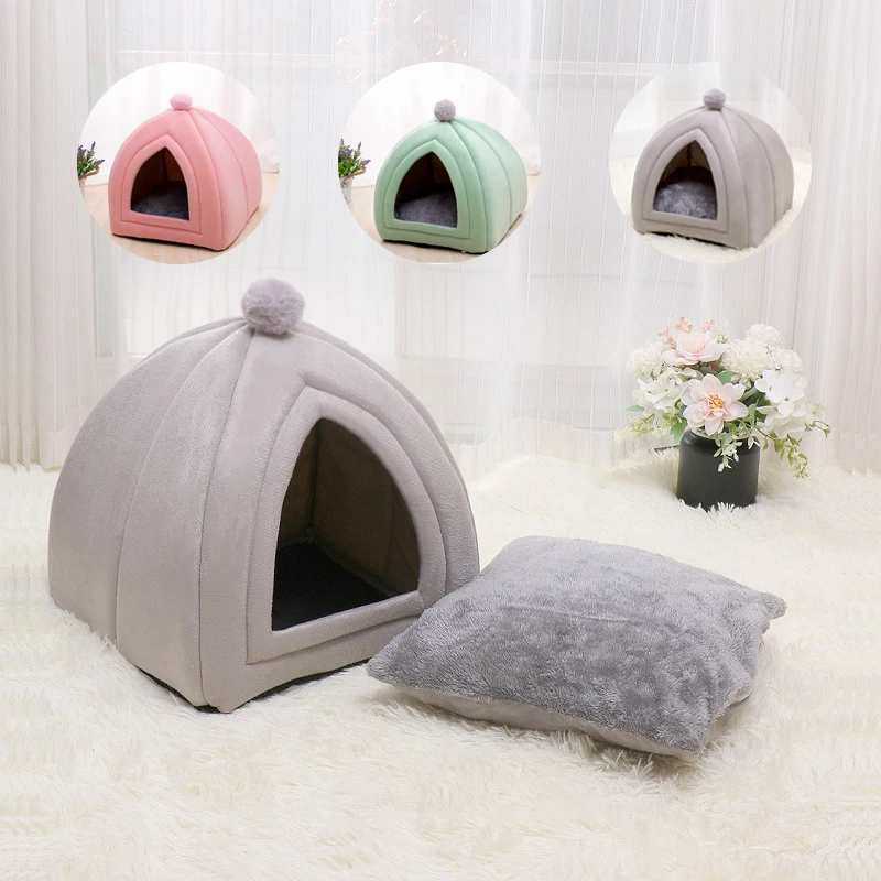 

Puppy House Pet Sleeping Cat Triangle Nest Nest Semi-closed Cave Comfortable Warm Kennel Pets Non-deformable Bed Round Bed