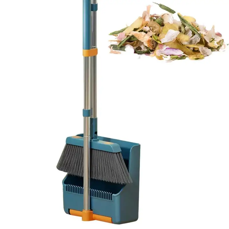 

Broom And Dustpan Set With Adjustable Handle 180 Degree Rotating Combo Set Portable Upright Broom Kit For Lobby Garage Bedroom