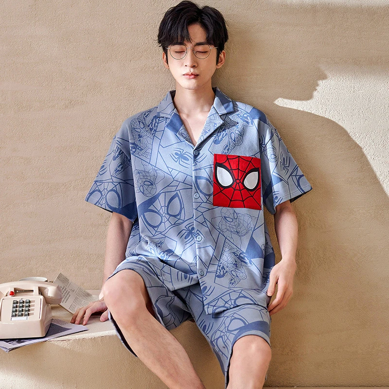 mens loungewear sets Mens Pajamas Summer Cotton Breathable Home Clothes Casual Leisure Wear Anime Tops Bottoms 2Pack Nightwear Cartoon Boys Sleepwear mens sleepwear set