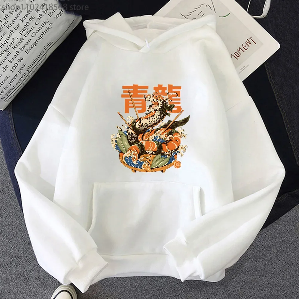 Dragon Sushi Black Hoodies Women Men Sweatshirt Kpop Streetwear Long Fleece Coat Anime Hoodie Funny Kawaii Clothes Tracksuit Men