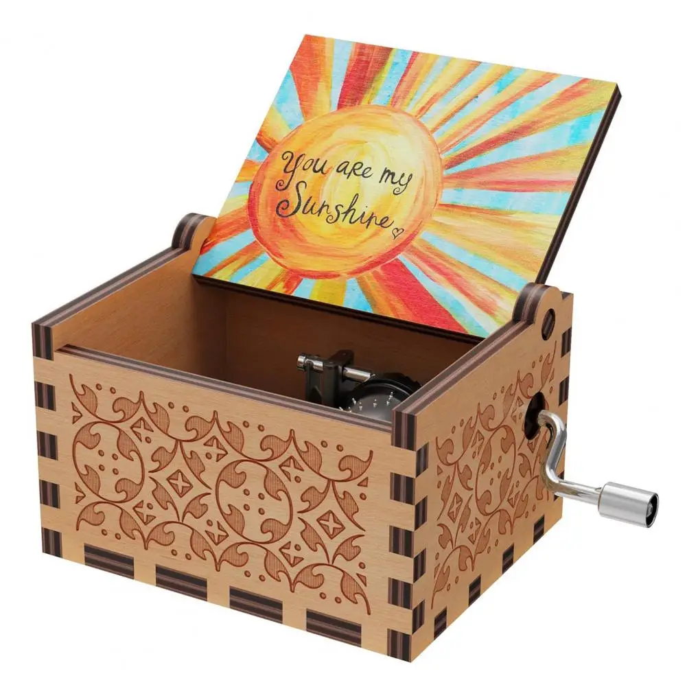 Music Box You Are My Sunshine Rotary Handle Wooden Mini Mechanical Musical Box Love Themed Manual Music Box Desktop Decoration 2