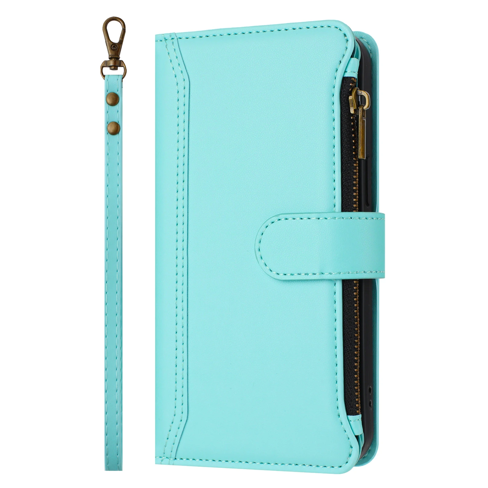 Elegant PU Leather Crossbody Wallet with Zipper and Wrist Strap