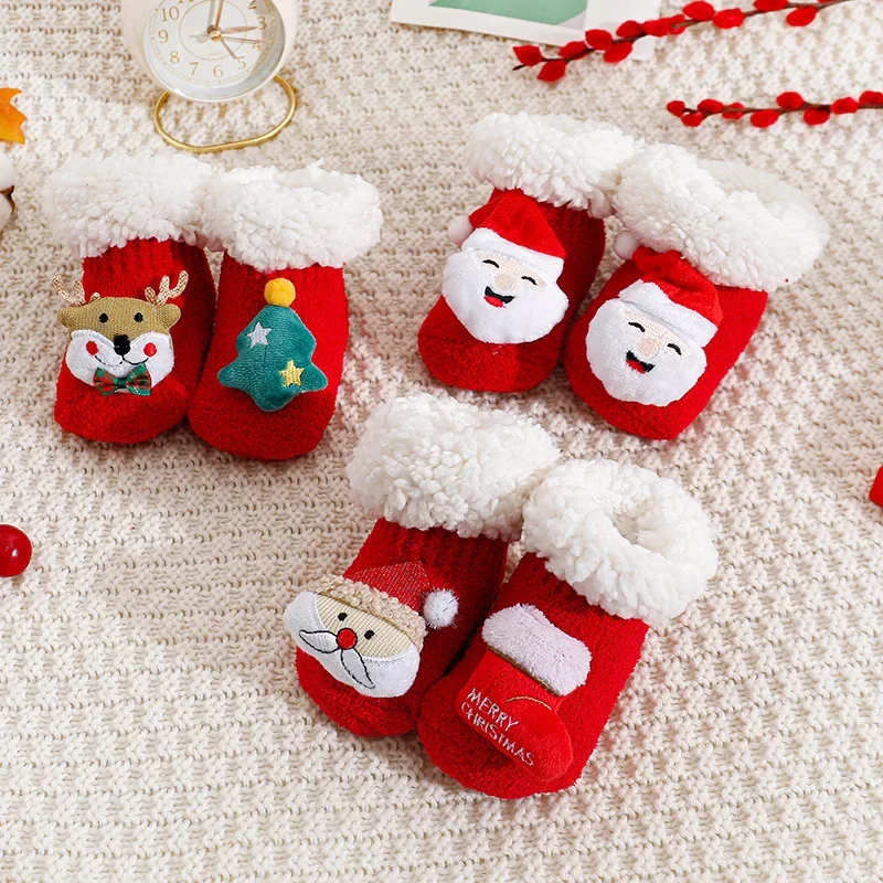 

Instagram Kids Christmas New Year's Lamb Fleece Socks Baby Socks Big Red Baby Non-slip Floor Socks