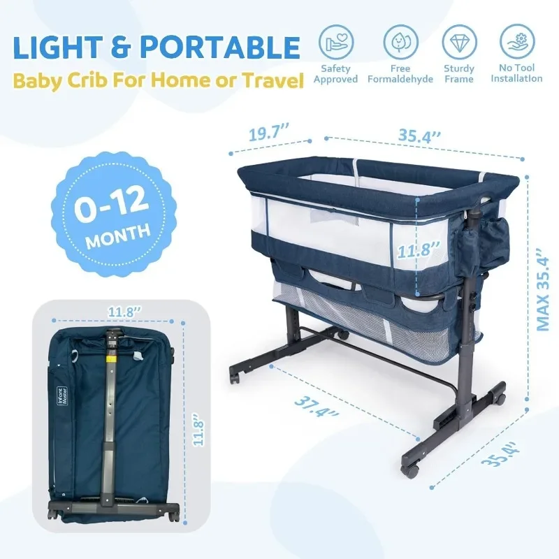 home. 3 in 1 Baby Bassinet, Upgraded Beside Crib with 360° Highly Visible Mesh wall, Comfy Co-sleeper Bassinet with mattress 3