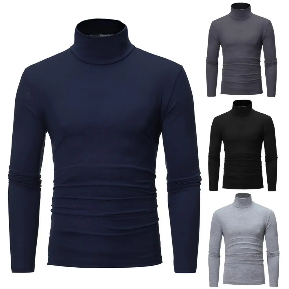 

Men T-shirt Autumn Winter Slim Fit Bottoming T-shirt Turtleneck Tee Shirt Long Sleeve Elastic Thin Pullover Tops Streetwear
