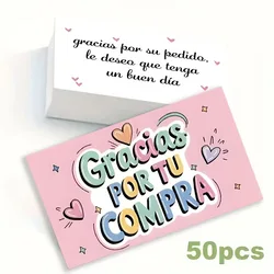 50pcs Colorful Pink Spanish Thank You Mini Greeting Cards (WHITE)