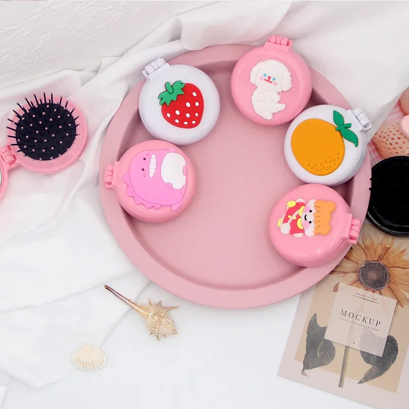 New Ins Korean Girls' Heart Portable Comb Portable Hyun Elegant Flower Air Cushion Comb Vanity Mirror Folding Baby Brushes