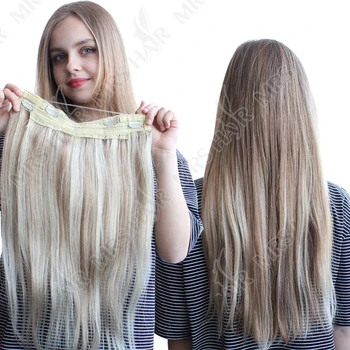 Invisible Clip in Hair Extensions Human Hair Fish Wire Line 4 Clips Real Natural Hairpieces 12"-24" Add Volume Clip On Hair