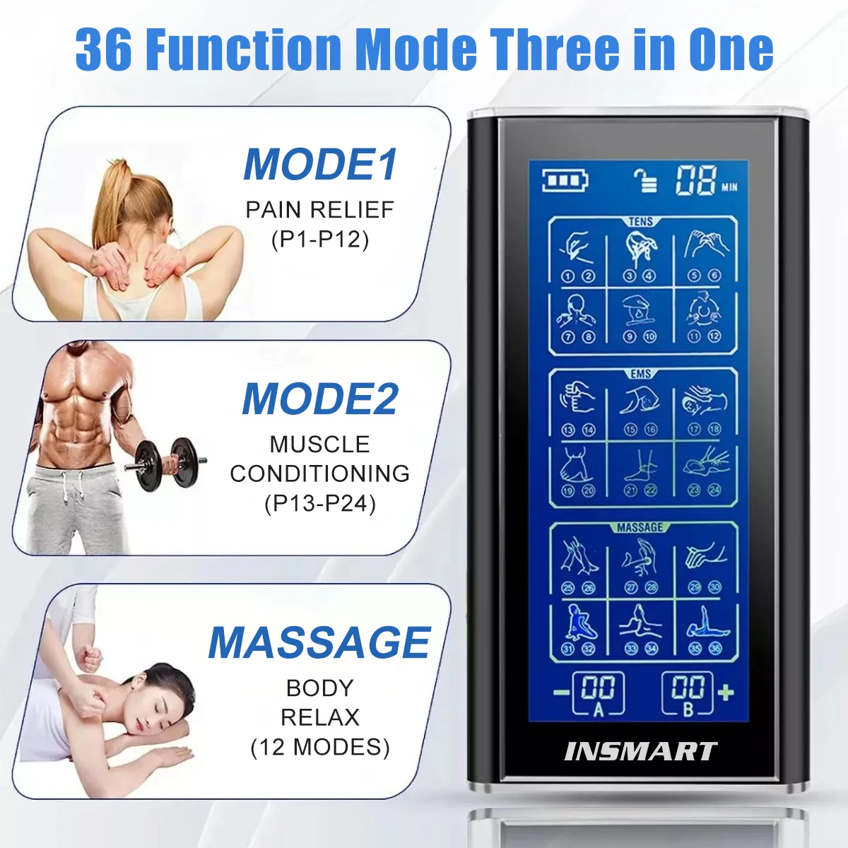 INSMART Eletric EMS Muscle Stimulator Massager Tens Electrostimulator Acupuncture Physiotherapy Pain Relief Relaxation Treatment zjzk 3000mw 3x808nm super powerful class 4 cold soft laser therapy acupuncture pen for pain relief physiotherapy equipment