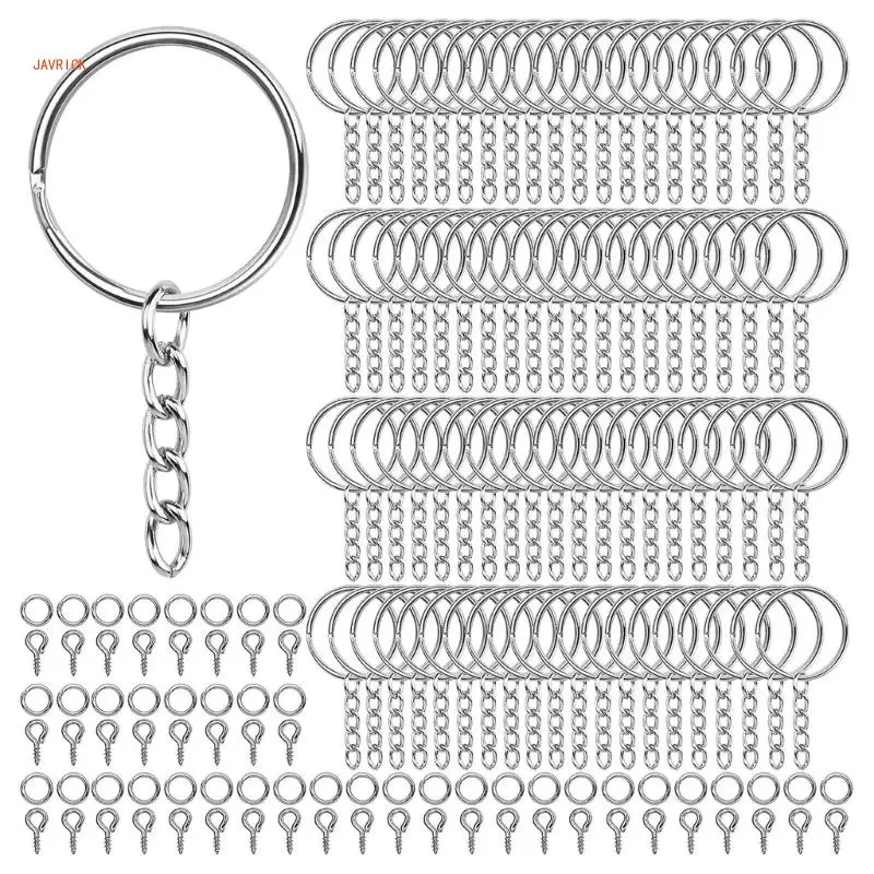 

200 Pieces 25mm Silver Keyrings Metal Round Keyrings Bifurcated O Rings with Chain for Home Car Office Key Accessories