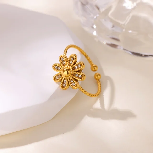Bagues géométriques de luxe en Zircon pour femmes, en acier inoxydable, couleur or, anneau ouvert, tendance, fête de mariage, bijoux esthétiques, cadeau pour Femme