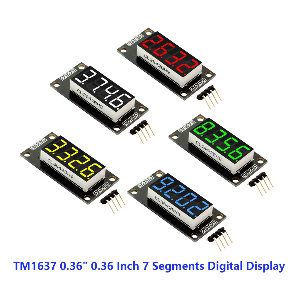 Module Affichage Numérique TM1637 - 4 Chiffres 7 Segments 0.36 Pouce - Jaune - Lot De 4 Avec Connecteurs