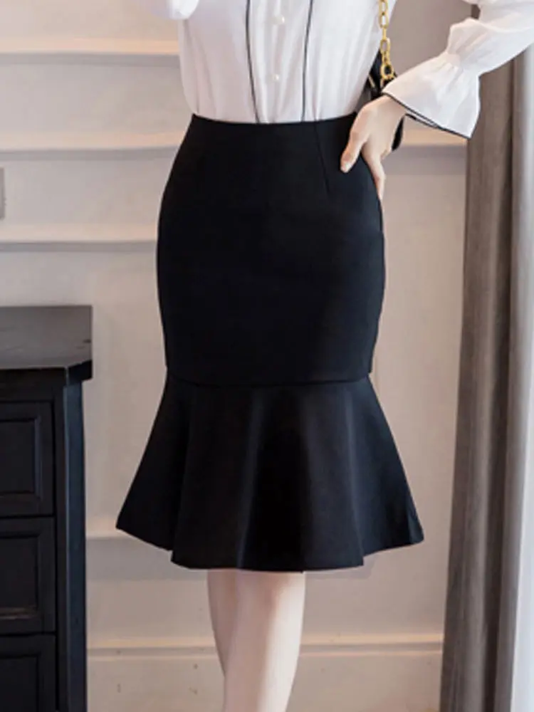 Plus Size Black Mermaid Skirts Womens 2022 Fashion Spring Summer High Waist Midi Skirt Women Elegant Sexy Office Lady Skirt Red white denim skirt Skirts