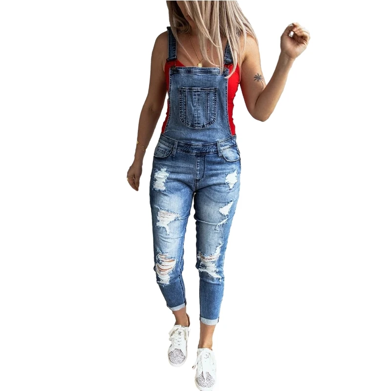 Denim Overalls Women 2023 Ripped Jeans Lady Jumpsuit Elastic Denim One Piece Pants Suspender Trousers Female Rompers Streetwear images - 6