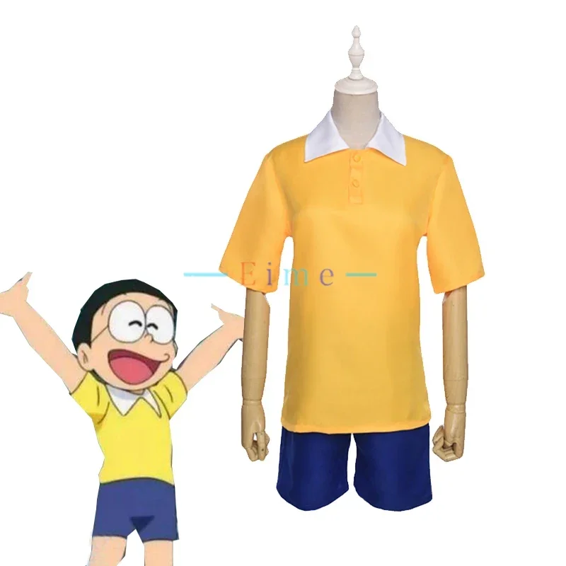 

Japanese Anime Doraemon Nobi Nobita Cosplay Costume Halloween Carnival Uniforms Custom Made For Adult and Kids Top+Pants