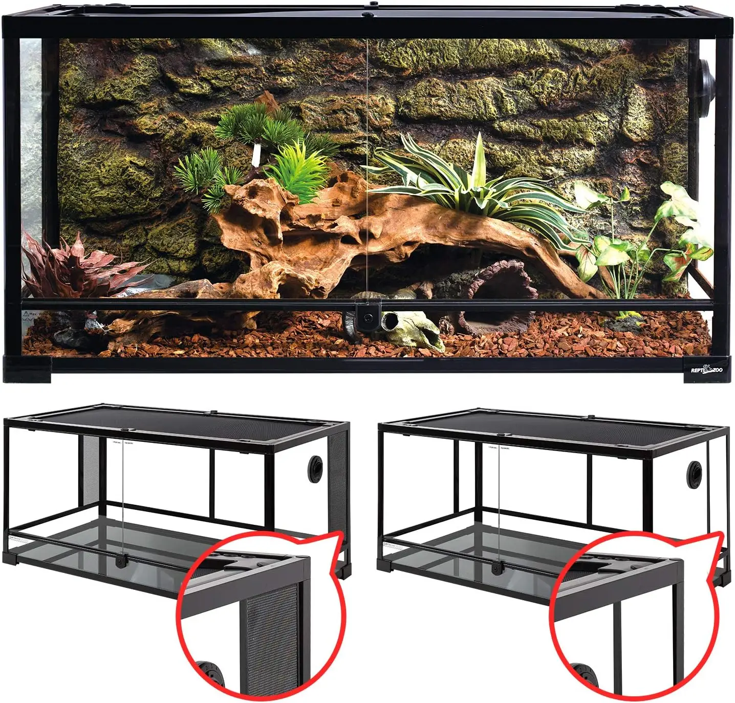 

REPTI ZOO 50 Gallon Reptile Glass Tank Terrarium 2 in 1 Side Meshes and Side Glasses Double Hinge Door