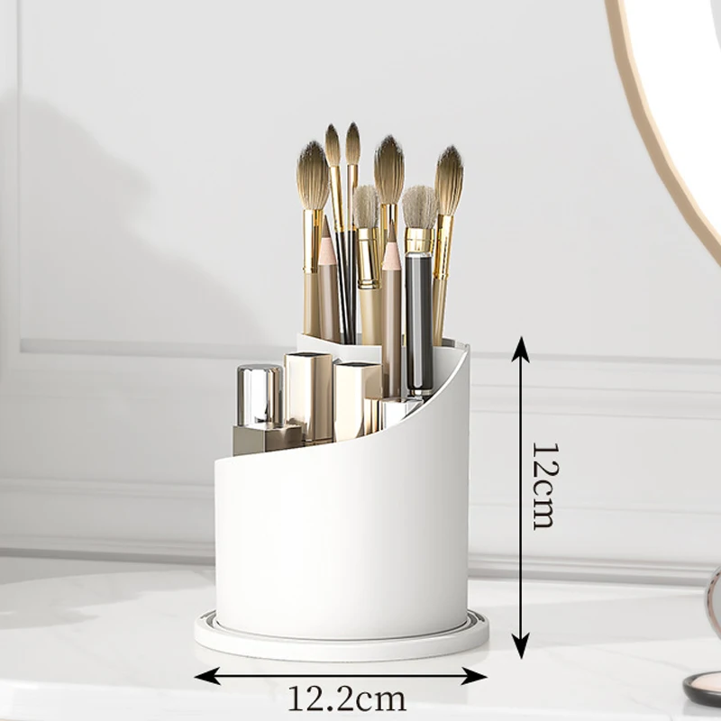 360-Degree Rotating Makeup Brush Holder Cosmetics Organizer With Lid for  Vanity Multi-Functional Pen Holder Storage Cup for Lips