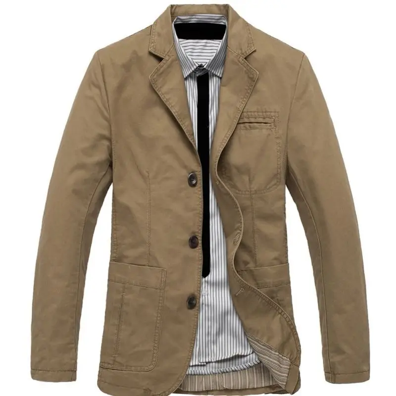 Men's Vintage Casual Washed Cotton 3 Buttons Twill Suit Jacket Sport Coat Blazer Spring Autumn Mens Blazer