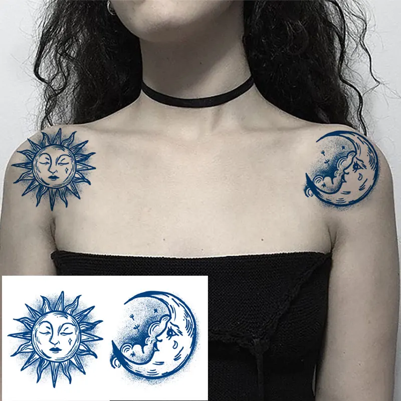 

Waterproof Temporary Tattoo Sticker Sun Moon Fake Tattoo Flash Tattoo Tatouage Hand Foot Arm For Men Women Art Festival Stickers