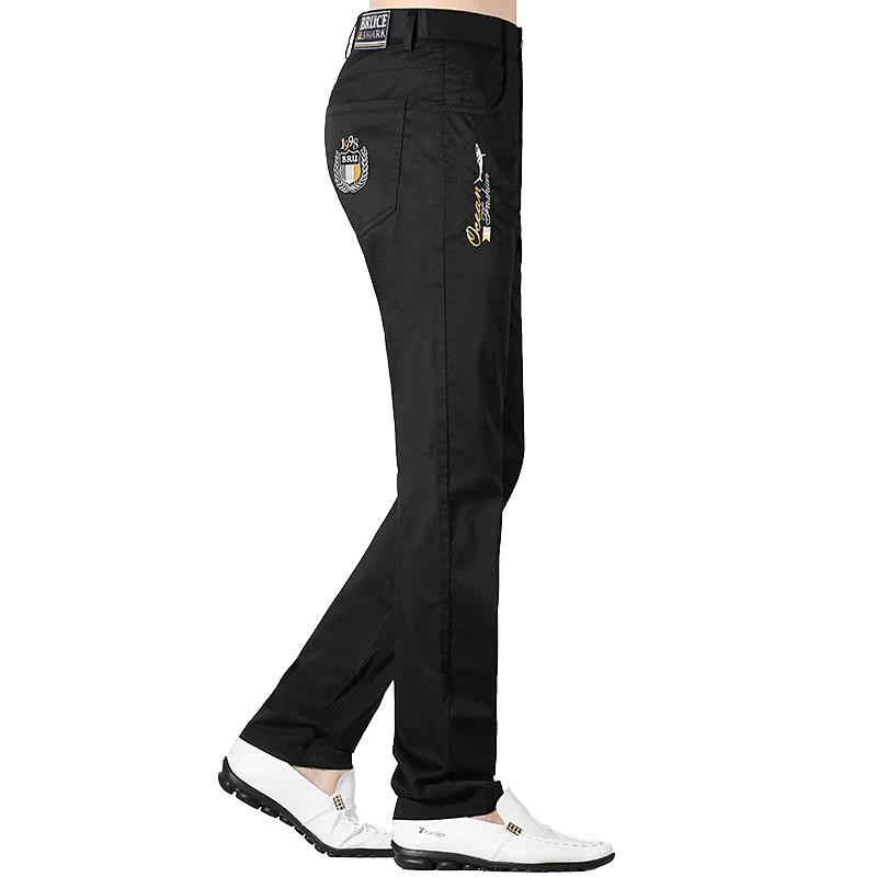 New Summer Men's Solid Color Pants Straight Leg Elastic Black Trousers Men's Fashion Embroidery Business Casual Pants Big Size 2